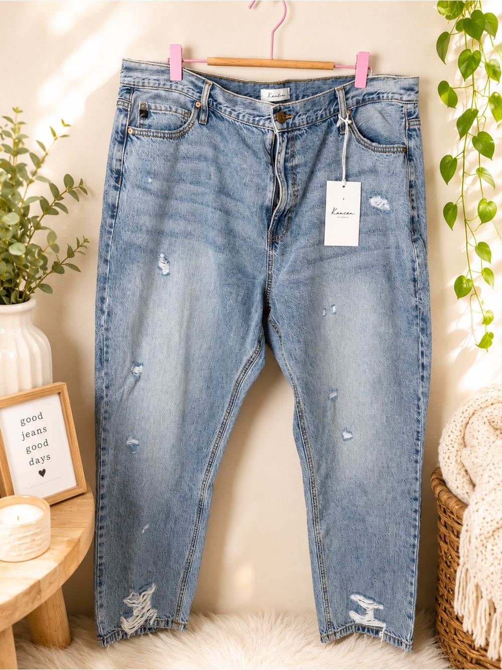 KanCan Light Blue Relaxed Fit Distressed Jeans